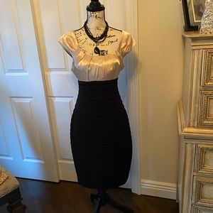 Black ruched dress satin beige top